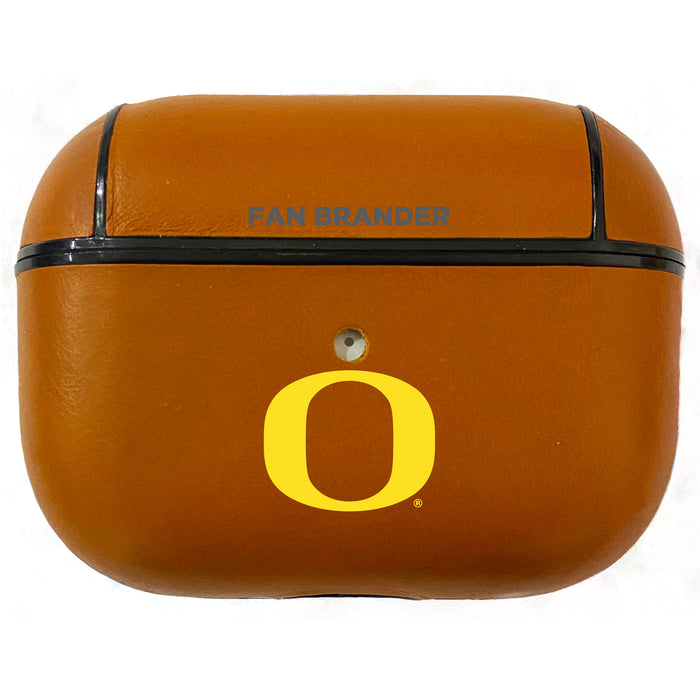 Fan Brander Tan Leatherette Apple AirPod case with Oregon Ducks Primary Logo