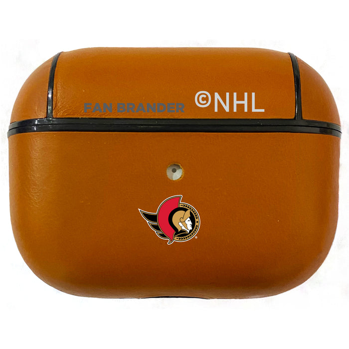 Fan Brander Tan Leatherette Apple AirPod case with Ottawa Senators Primary Logo