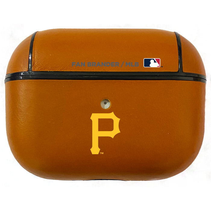 Fan Brander Tan Leatherette Apple AirPod case with Pittsburgh Pirates Primary Logo