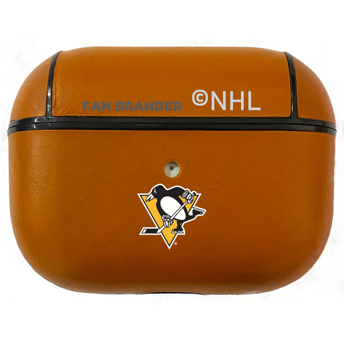 Fan Brander Tan Leatherette Apple AirPod case with Pittsburgh Penguins Primary Logo