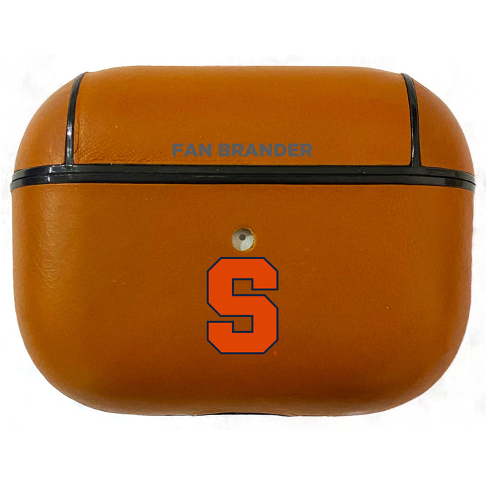 Fan Brander Tan Leatherette Apple AirPod case with Syracuse Orange Primary Logo