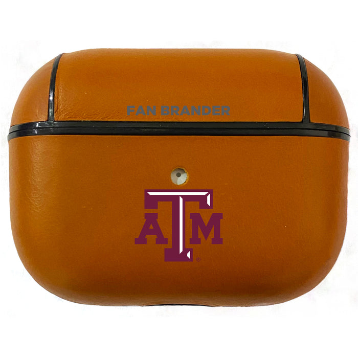 Fan Brander Tan Leatherette Apple AirPod case with Texas A&M Aggies Primary Logo
