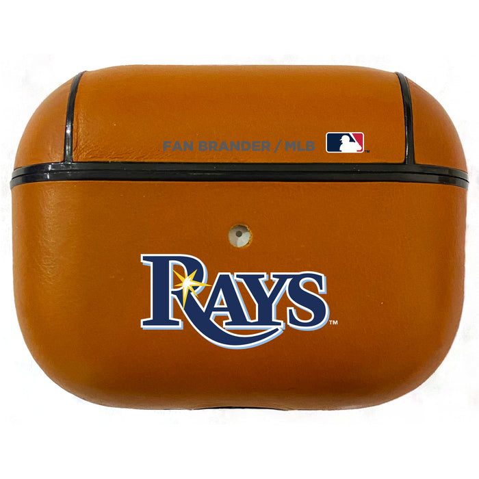 Fan Brander Tan Leatherette Apple AirPod case with Tampa Bay Rays Primary Logo