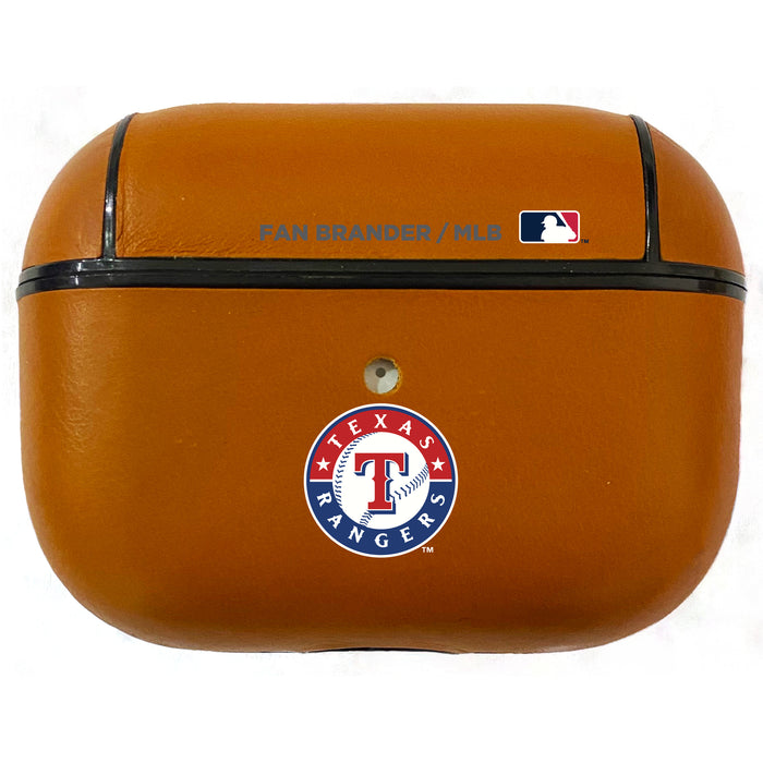 Fan Brander Tan Leatherette Apple AirPod case with Texas Rangers Primary Logo