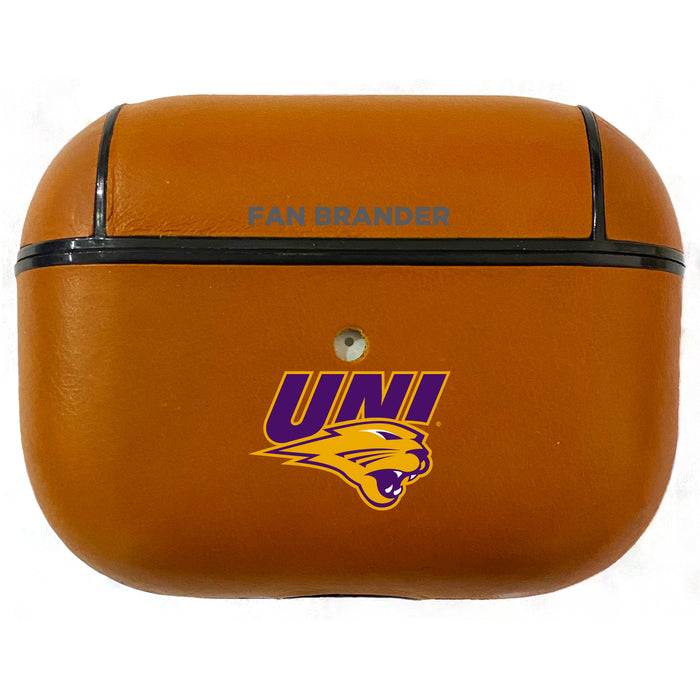 Fan Brander Tan Leatherette Apple AirPod case with Northern Iowa Panthers Primary Logo