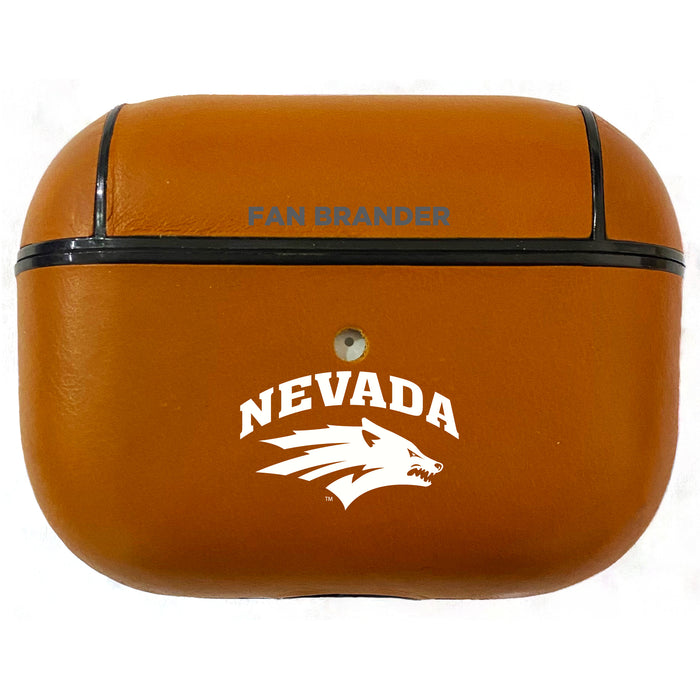 Fan Brander Tan Leatherette Apple AirPod case with Nevada Wolf Pack Primary Logo