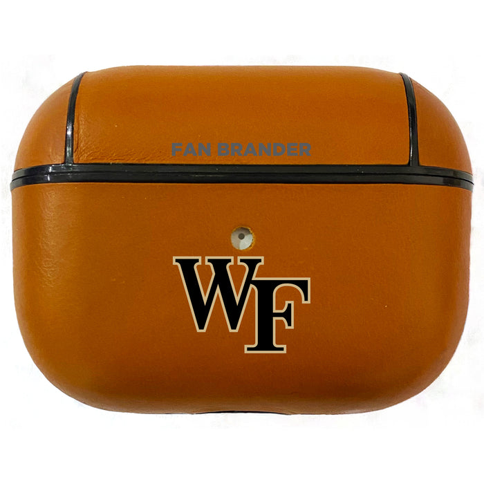 Fan Brander Tan Leatherette Apple AirPod case with Wake Forest Demon Deacons Primary Logo