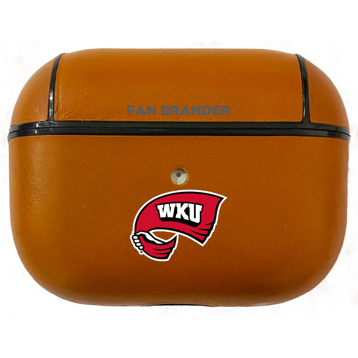 Fan Brander Tan Leatherette Apple AirPod case with Western Kentucky Hilltoppers Primary Logo