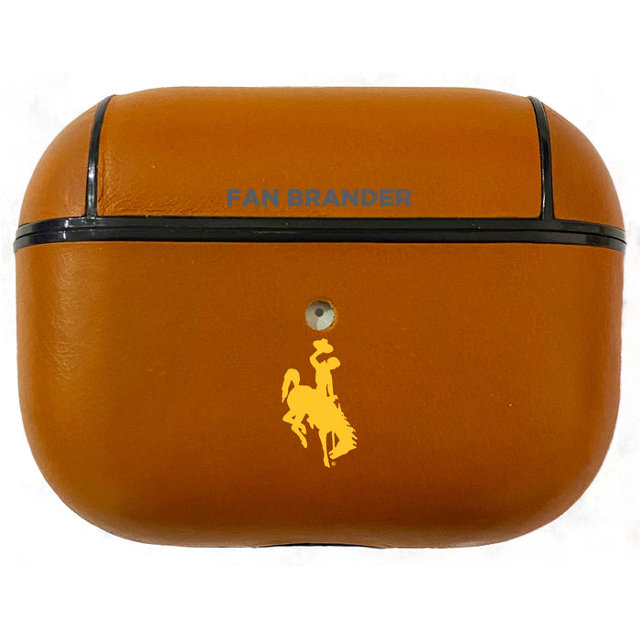 Fan Brander Tan Leatherette Apple AirPod case with Wyoming Cowboys Primary Logo