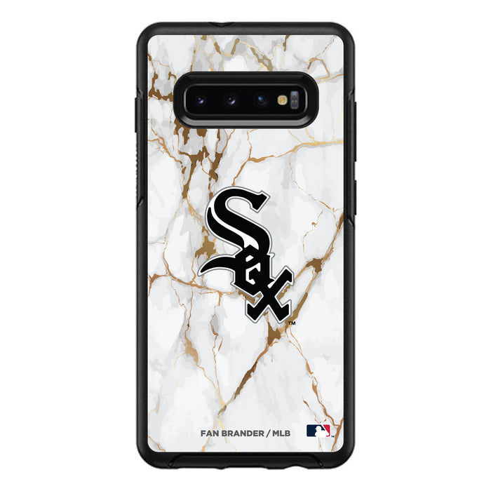 OtterBox Black Phone case with Chicago White Sox Primary Logo on white marble Background