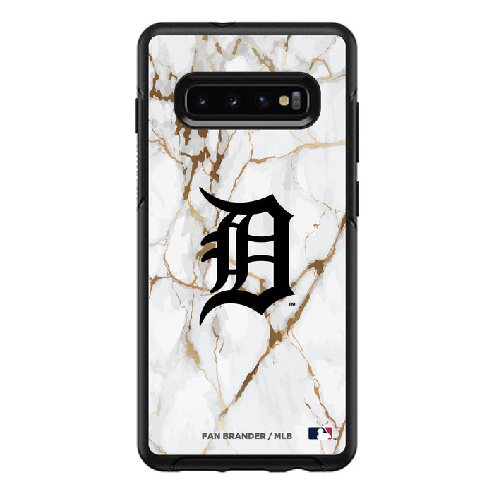 OtterBox Black Phone case with Detroit Tigers Primary Logo on white marble Background