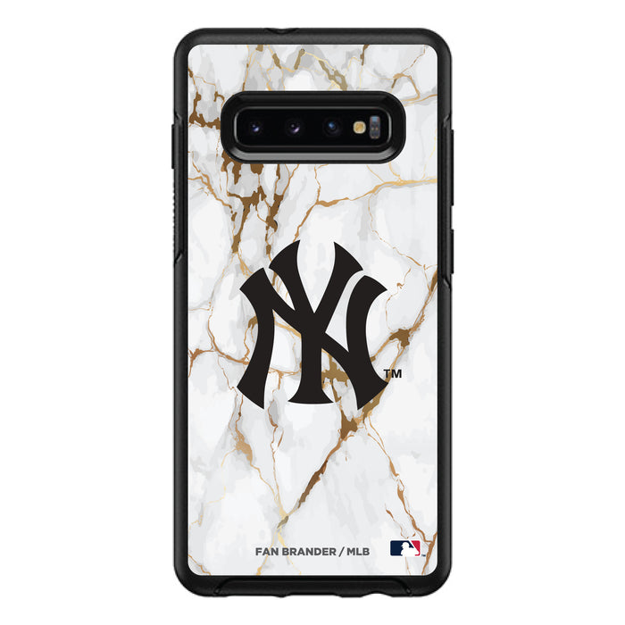 OtterBox Black Phone case with New York Yankees Primary Logo on white marble Background