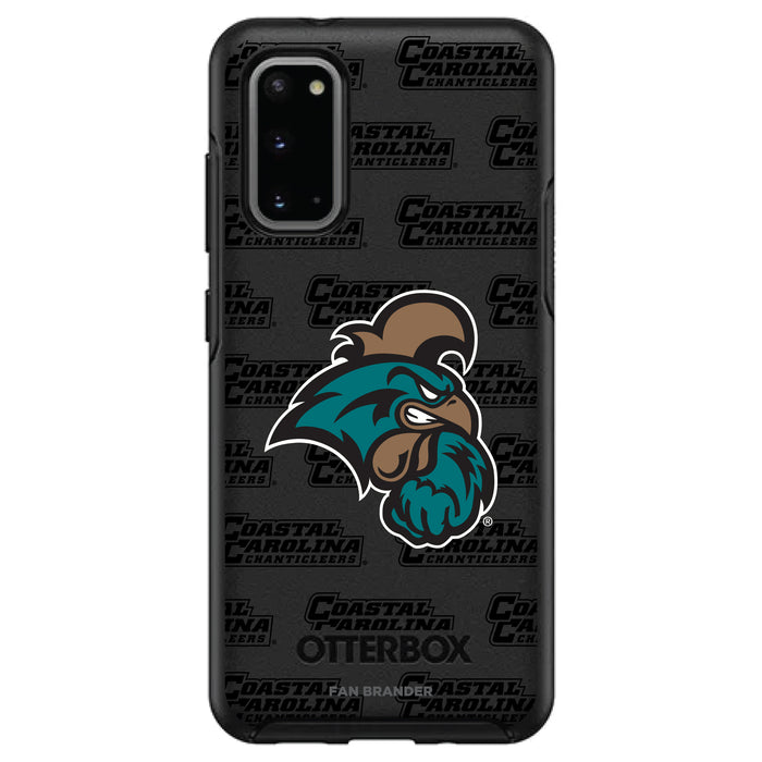 OtterBox Black Phone case with Coastal Carolina Univ Chanticleers Primary Logo on Repeating Wordmark Background