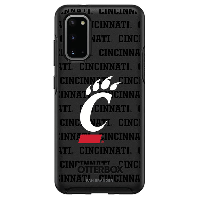 OtterBox Black Phone case with Cincinnati Bearcats Primary Logo on Repeating Wordmark Background
