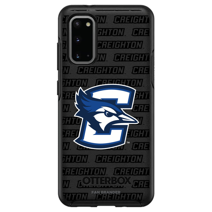 OtterBox Black Phone case with Creighton University Bluejays Primary Logo on Repeating Wordmark Background