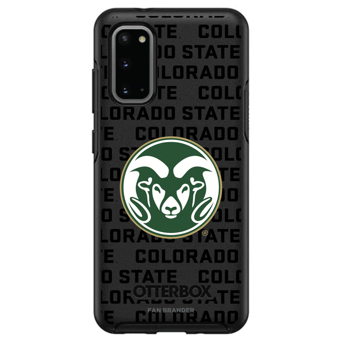 OtterBox Black Phone case with Colorado State Rams Primary Logo on Repeating Wordmark Background