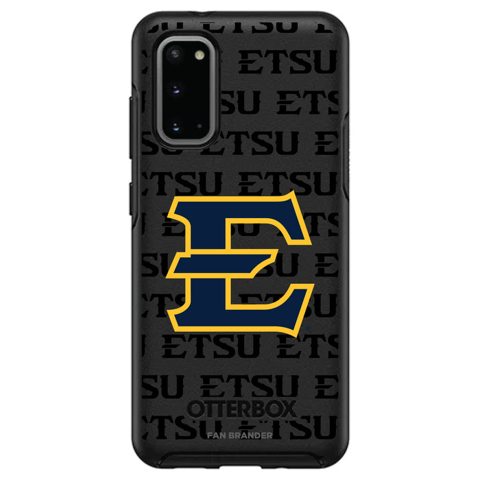 OtterBox Black Phone case with Eastern Tennessee State Buccaneers Primary Logo on Repeating Wordmark Background