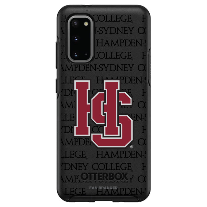 OtterBox Black Phone case with Hampden Sydney Primary Logo on Repeating Wordmark Background