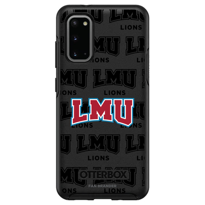 OtterBox Black Phone case with Loyola Marymount University Lions Primary Logo on Repeating Wordmark Background