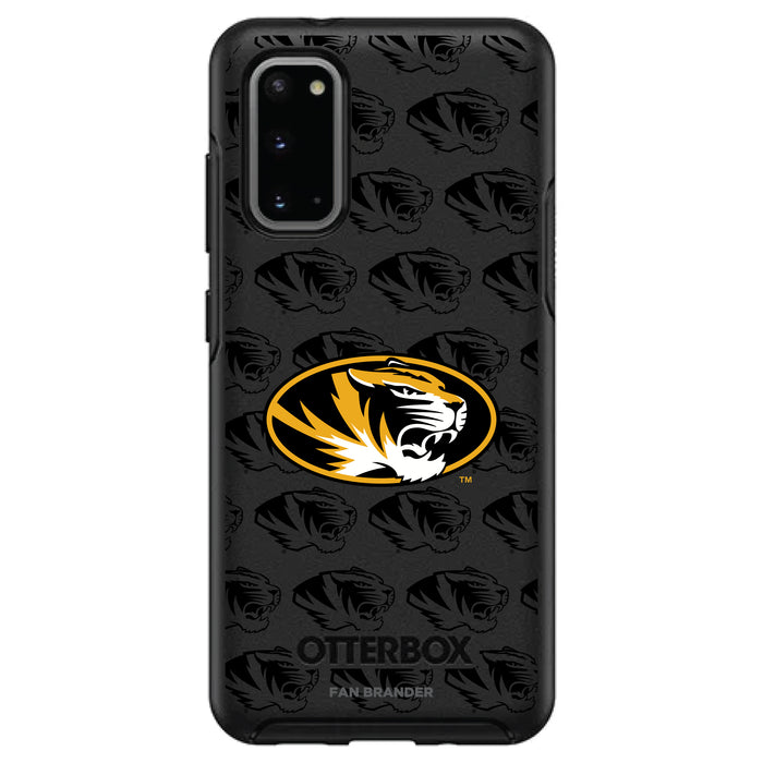 OtterBox Black Phone case with Missouri Tigers Primary Logo on Repeating Wordmark Background