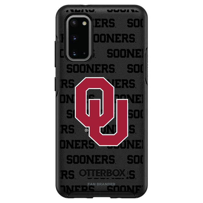 OtterBox Black Phone case with Oklahoma Sooners Primary Logo on Repeating Wordmark Background
