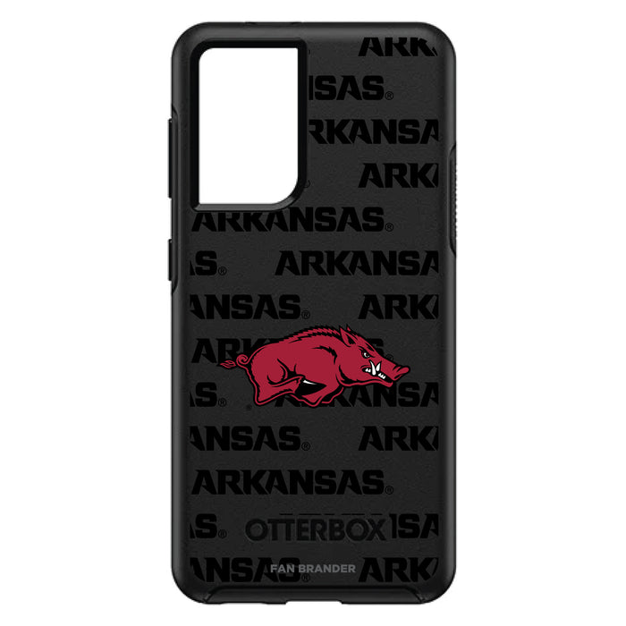OtterBox Black Phone case with Arkansas Razorbacks Primary Logo on Repeating Wordmark Background