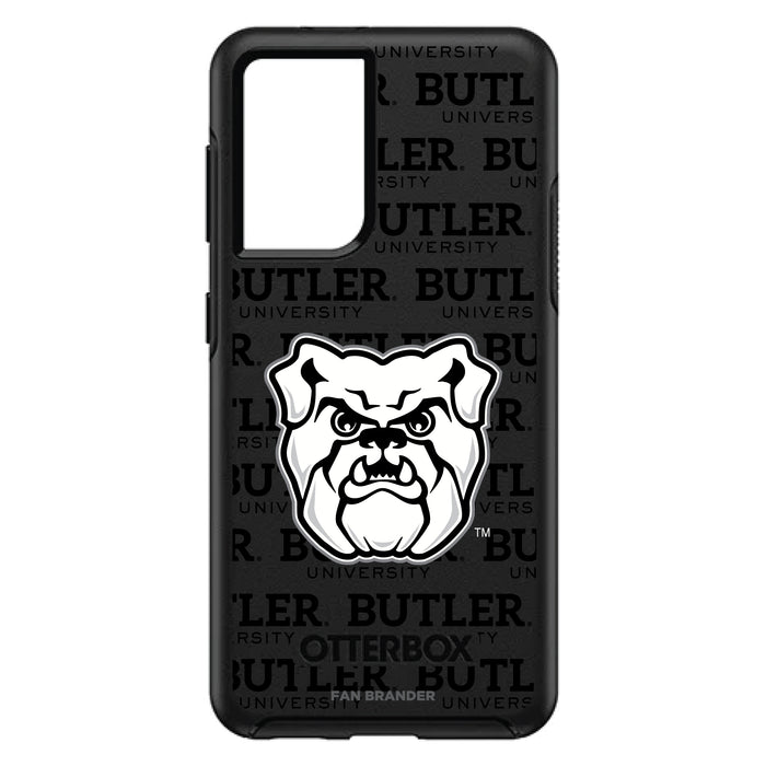 OtterBox Black Phone case with Butler Bulldogs Primary Logo on Repeating Wordmark Background