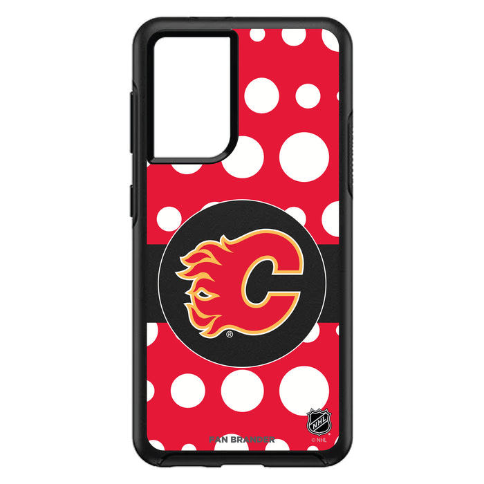 OtterBox Black Phone case with Calgary Flames Polka Dots design