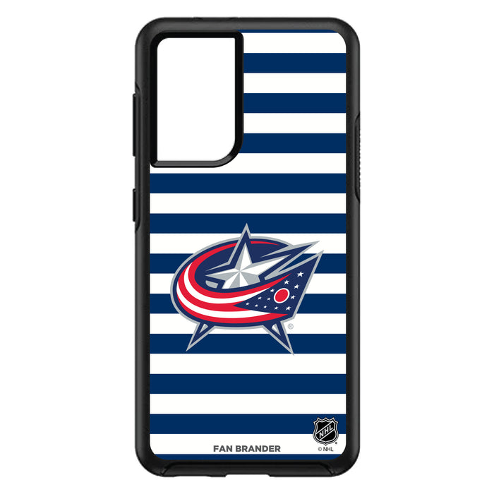 OtterBox Black Phone case with Columbus Blue Jackets Primary Logo and Striped Design