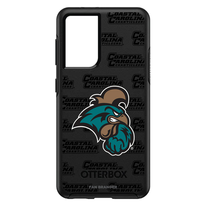 OtterBox Black Phone case with Coastal Carolina Univ Chanticleers Primary Logo on Repeating Wordmark Background