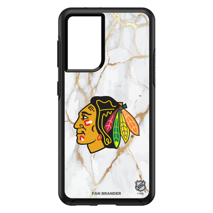 OtterBox Black Phone case with Chicago Blackhawks White Marble design