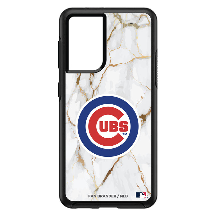OtterBox Black Phone case with Chicago Cubs Primary Logo on white marble Background