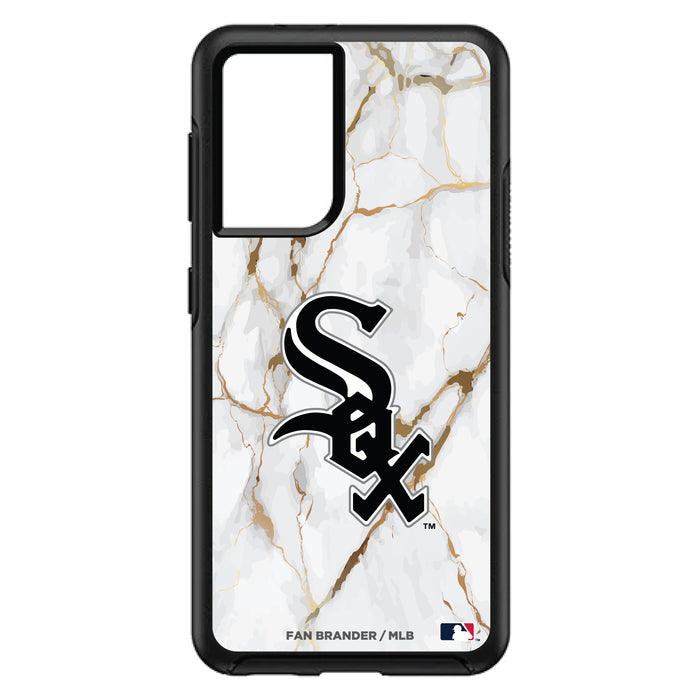 OtterBox Black Phone case with Chicago White Sox Primary Logo on white marble Background