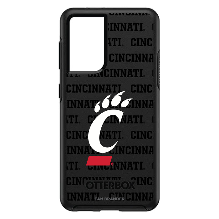 OtterBox Black Phone case with Cincinnati Bearcats Primary Logo on Repeating Wordmark Background