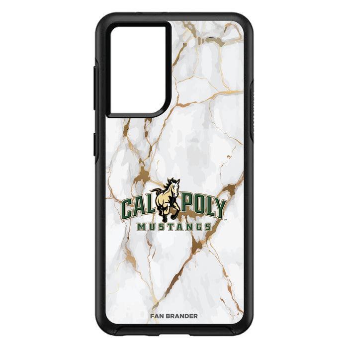 OtterBox Black Phone case with Cal Poly Mustangs Tide White Marble Background