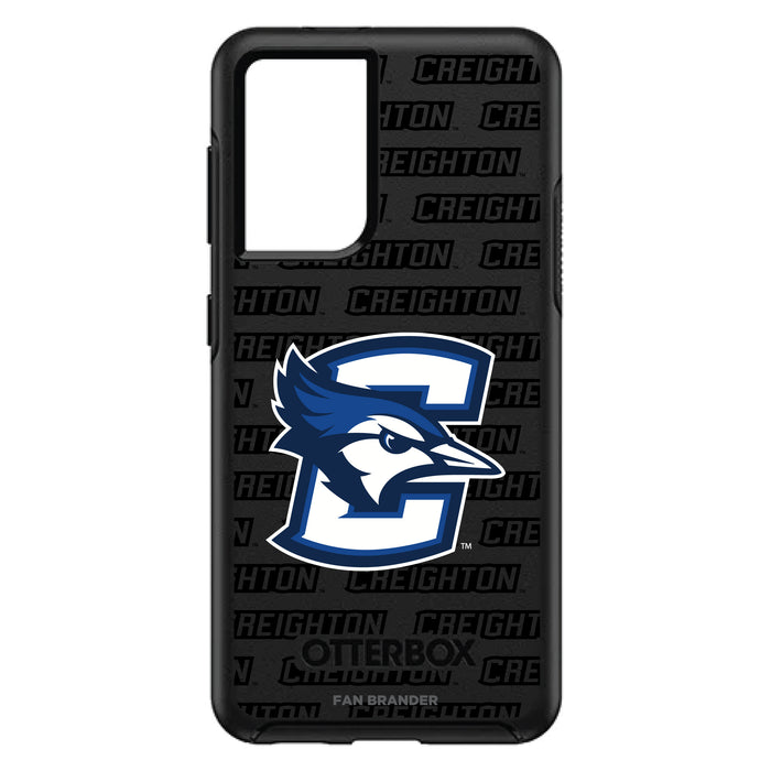 OtterBox Black Phone case with Creighton University Bluejays Primary Logo on Repeating Wordmark Background