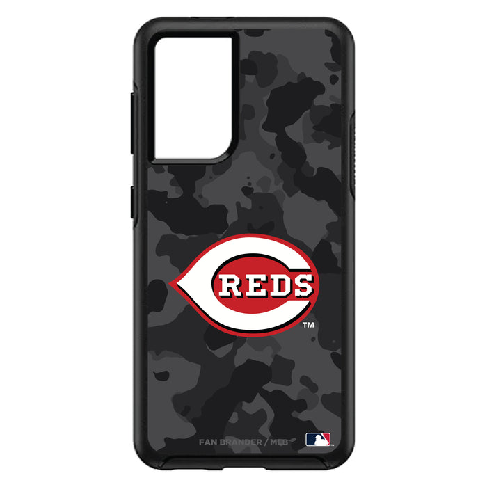 OtterBox Black Phone case with Cincinnati Reds Primary Logo Urban Camo background