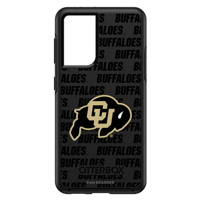 OtterBox Black Phone case with Colorado Buffaloes Primary Logo on Repeating Wordmark Background