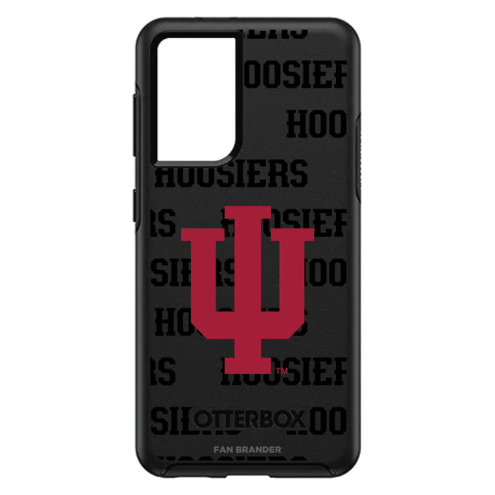 OtterBox Black Phone case with Indiana Hoosiers Primary Logo on Repeating Wordmark Background