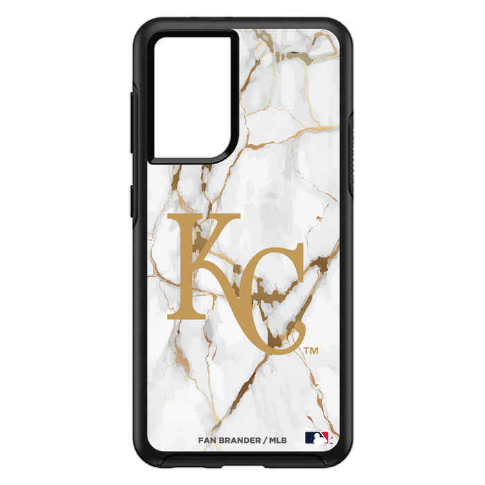 OtterBox Black Phone case with Kansas City Royals Primary Logo on white marble Background