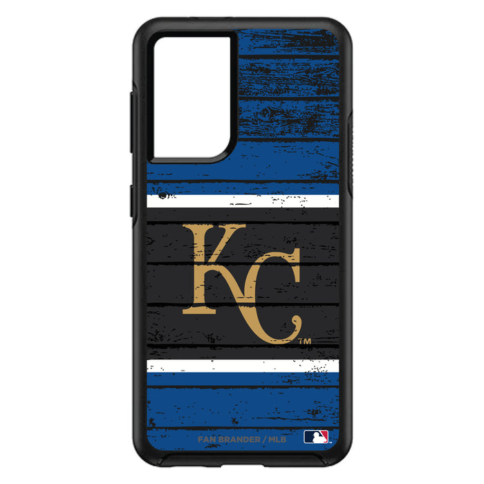 OtterBox Black Phone case with Kansas City Royals Primary Logo on Wood Design