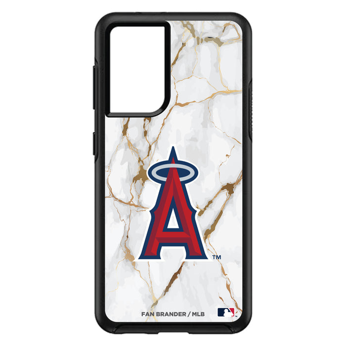 OtterBox Black Phone case with Los Angeles Angels Primary Logo on white marble Background