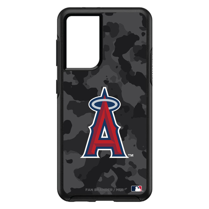 OtterBox Black Phone case with Los Angeles Angels Primary Logo Urban Camo background