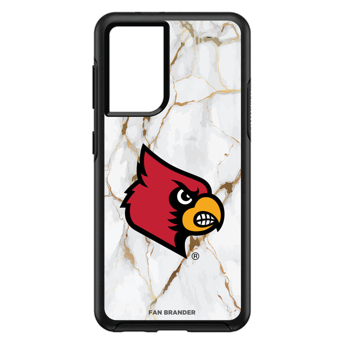 OtterBox Black Phone case with Louisville Cardinals Tide White Marble Background