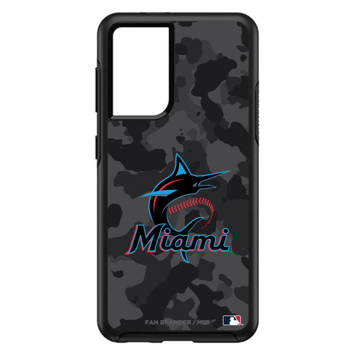 OtterBox Black Phone case with Miami Marlins Primary Logo Urban Camo background