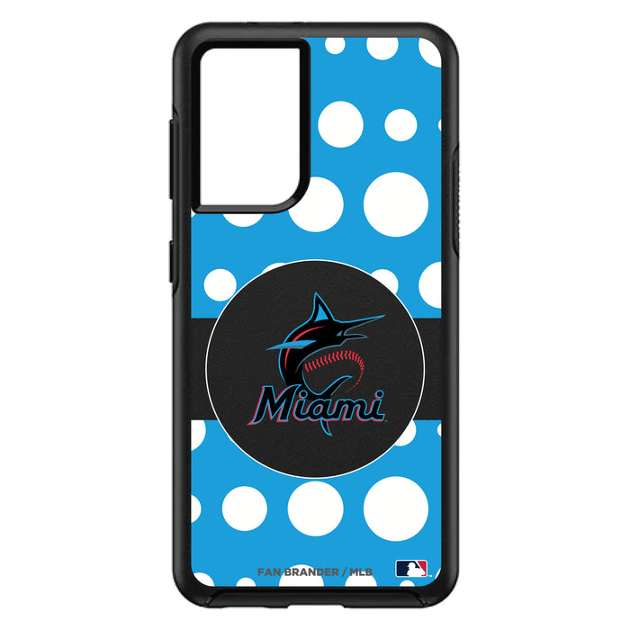 OtterBox Black Phone case with Miami Marlins Primary Logo and Polka Dots Design
