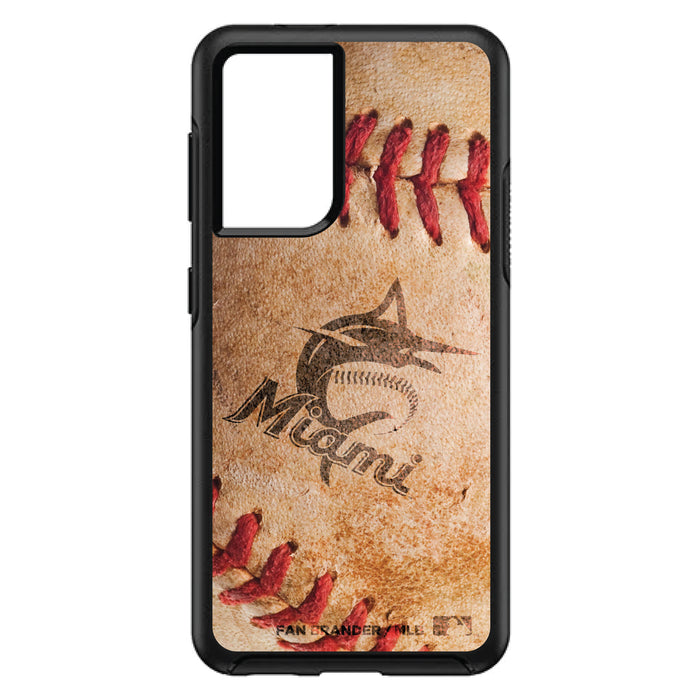 OtterBox Black Phone case with Miami Marlins Primary Logo and Baseball Design