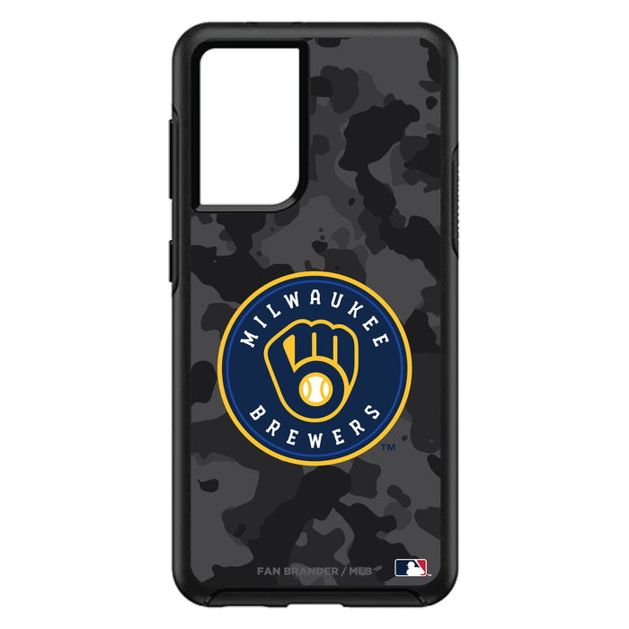 OtterBox Black Phone case with Milwaukee Brewers Primary Logo Urban Camo background