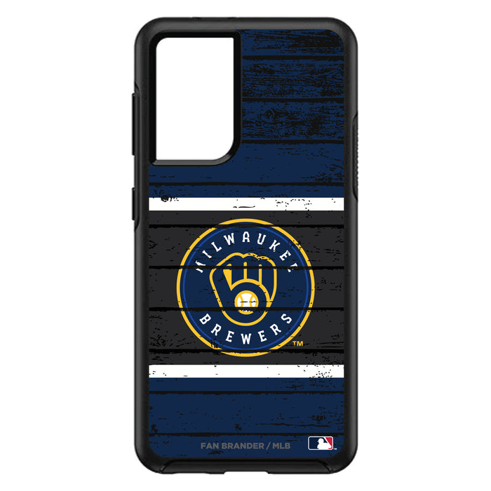 OtterBox Black Phone case with Milwaukee Brewers Primary Logo on Wood Design
