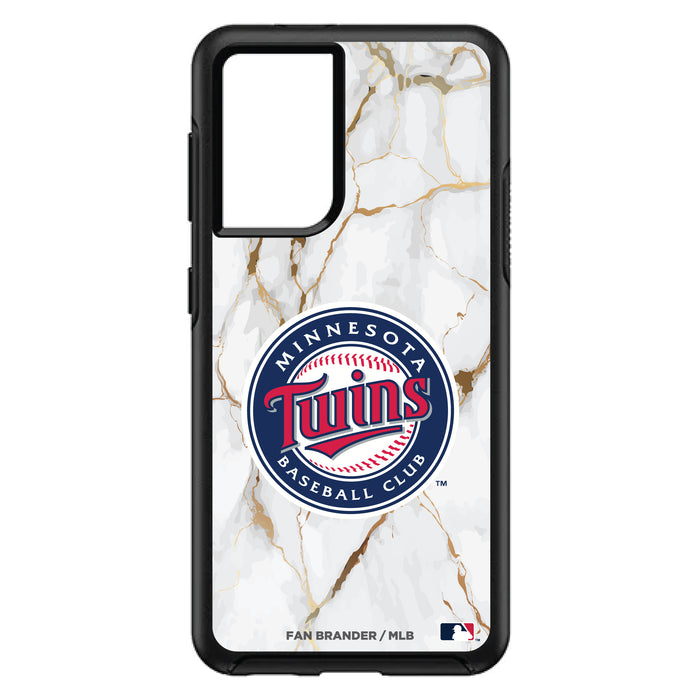 OtterBox Black Phone case with Minnesota Twins Primary Logo on white marble Background
